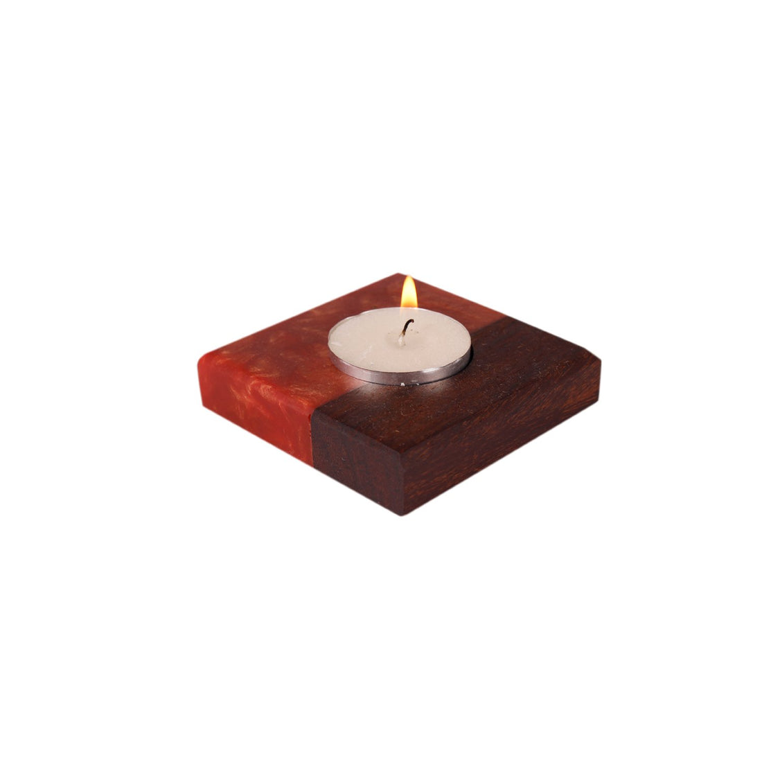 Lune Tea Light Holder – Red in Wood and Resin