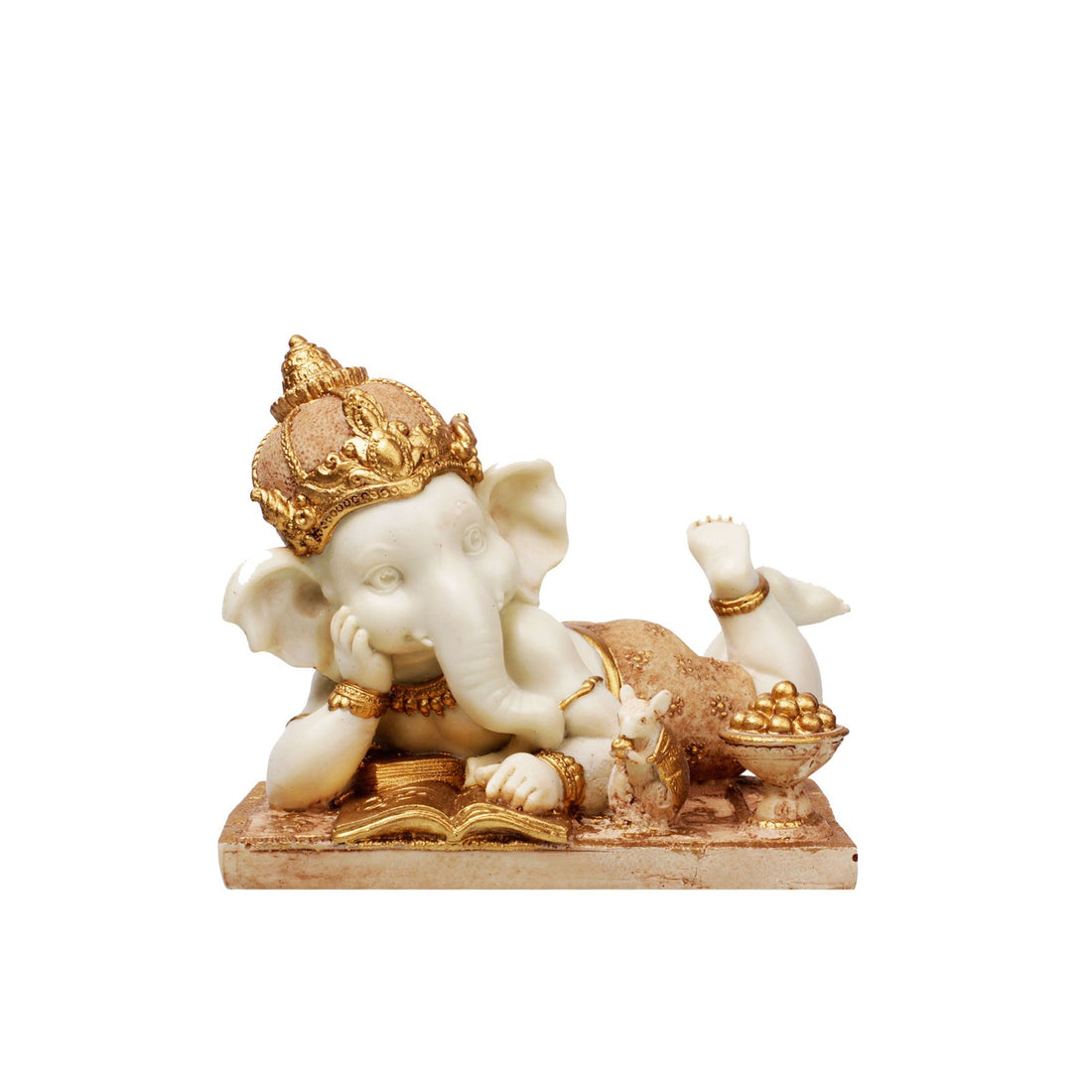 Baby Ganesha Reading To Mushak Idol - Composite Marble
