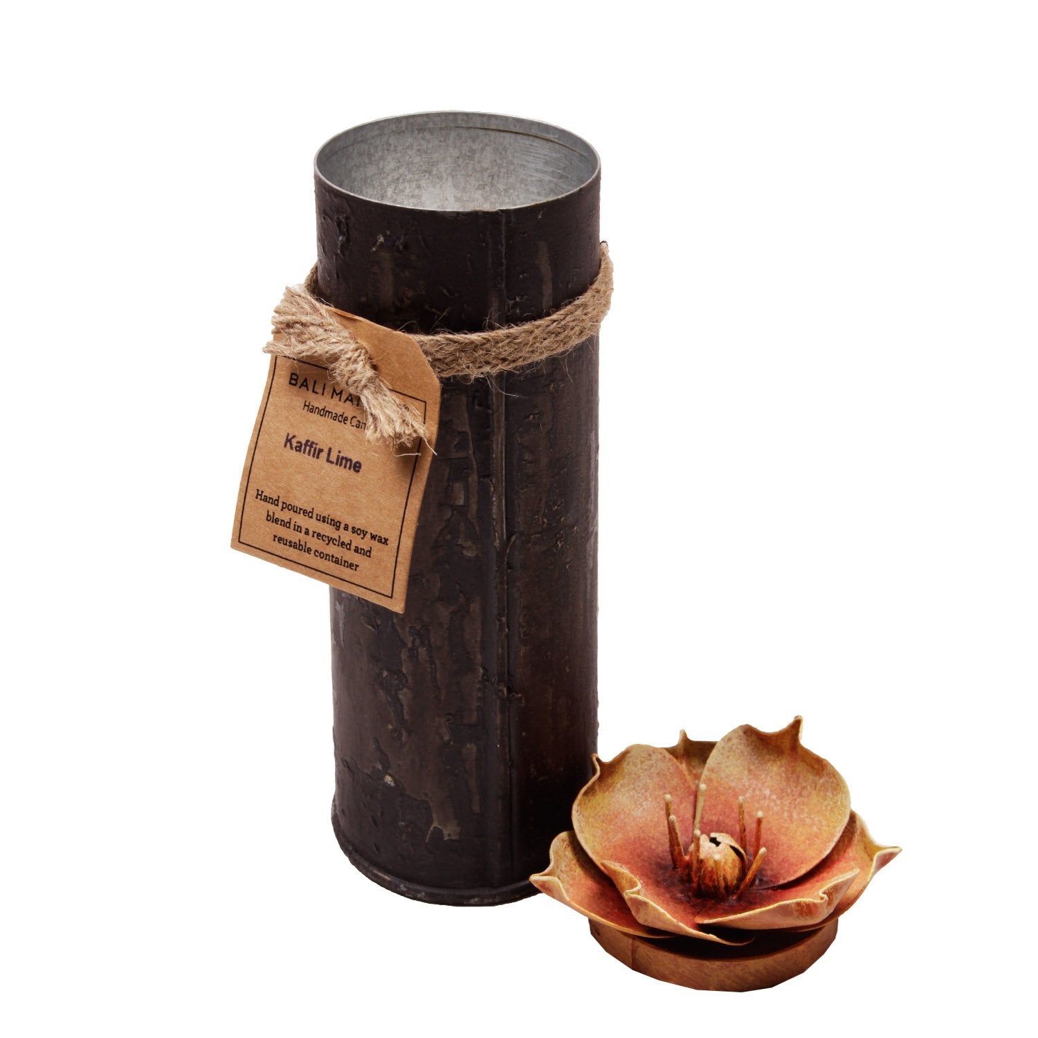 Kafir Lime Scented Floral Candle - Metal