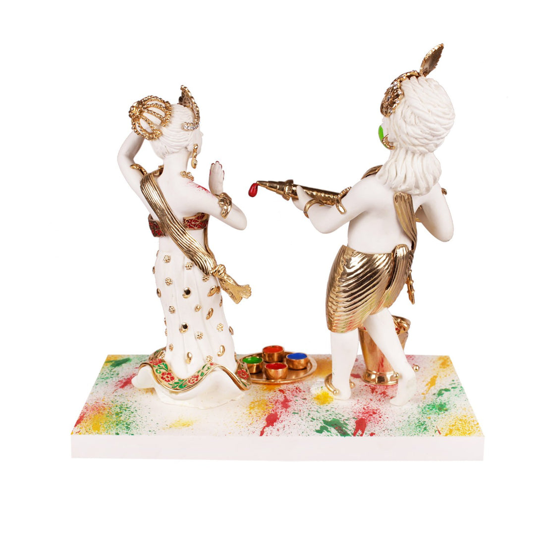Radha Krishna Playing Holi Idol - Brass