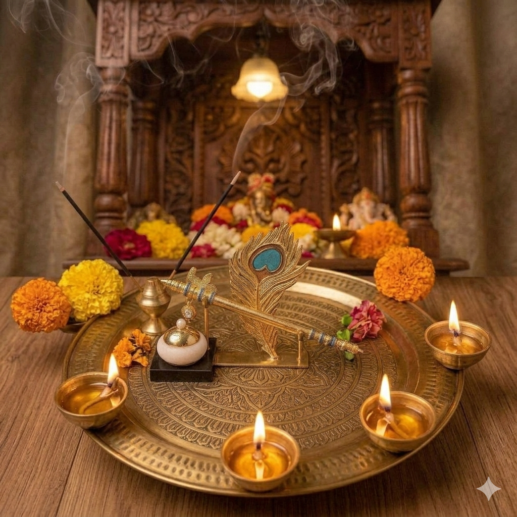 Krishna Bansuri Incense Holder - Resin and Gold Plated