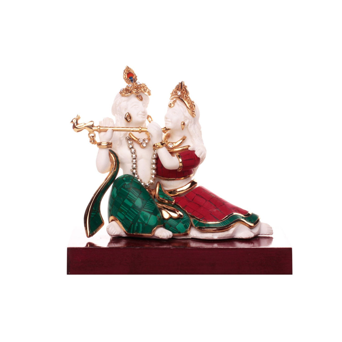 Radha Krishna Idol - Turquoise and coral Small in Gold Plated and Resin