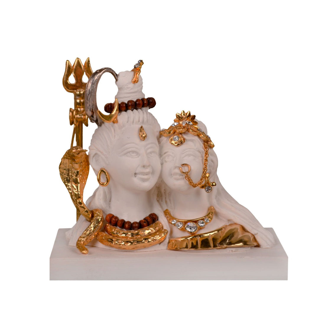 Shiva and Parvati Idol - Small White in Resin and Gold Plated