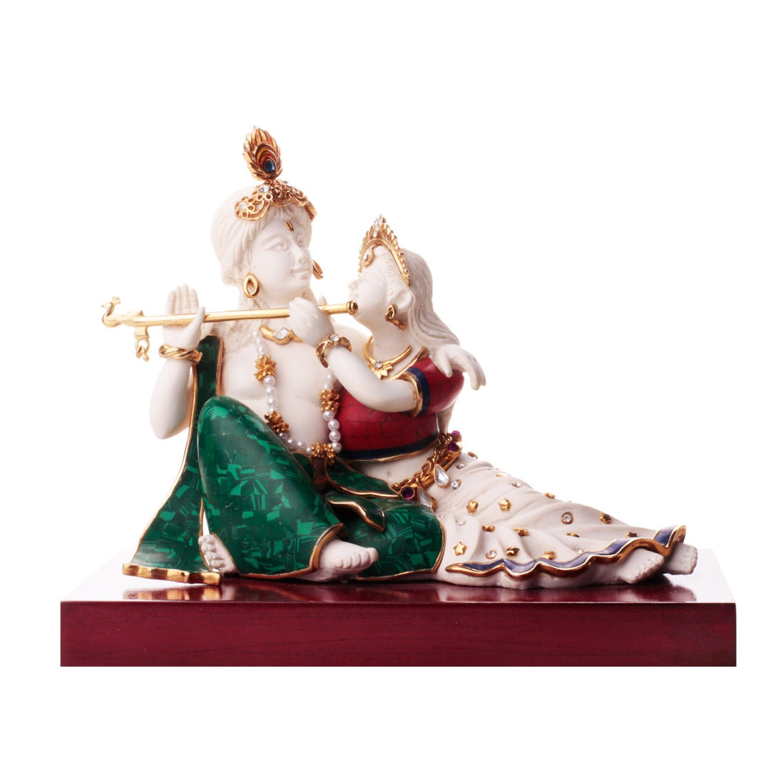Radha Krishna Idol - Turquoise and coral Large in Gold Plated and Resin