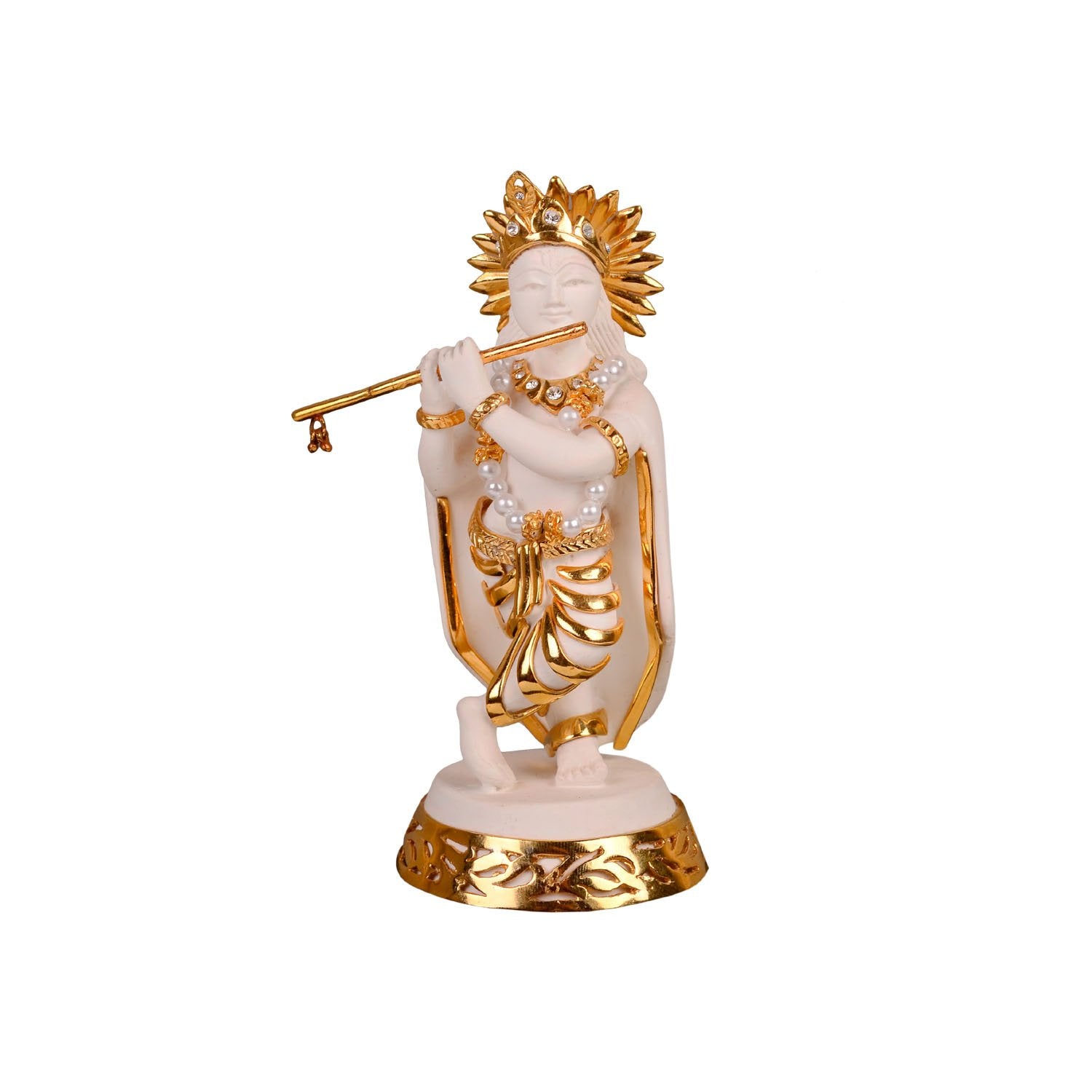 Krishna Idol - White in Resin and Gold Plated