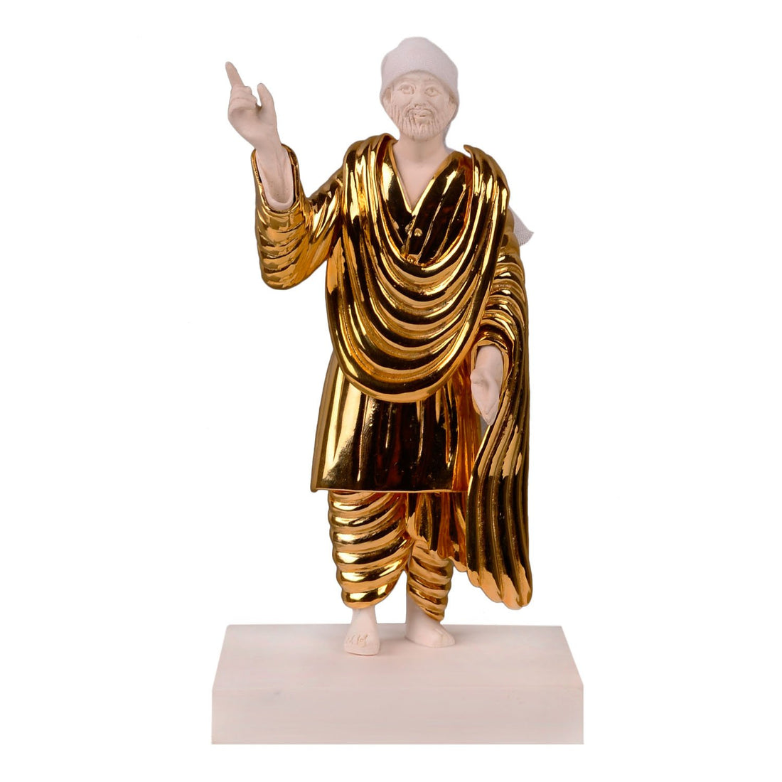 Sai Baba Standing Idol - White in Resin and Gold Plated
