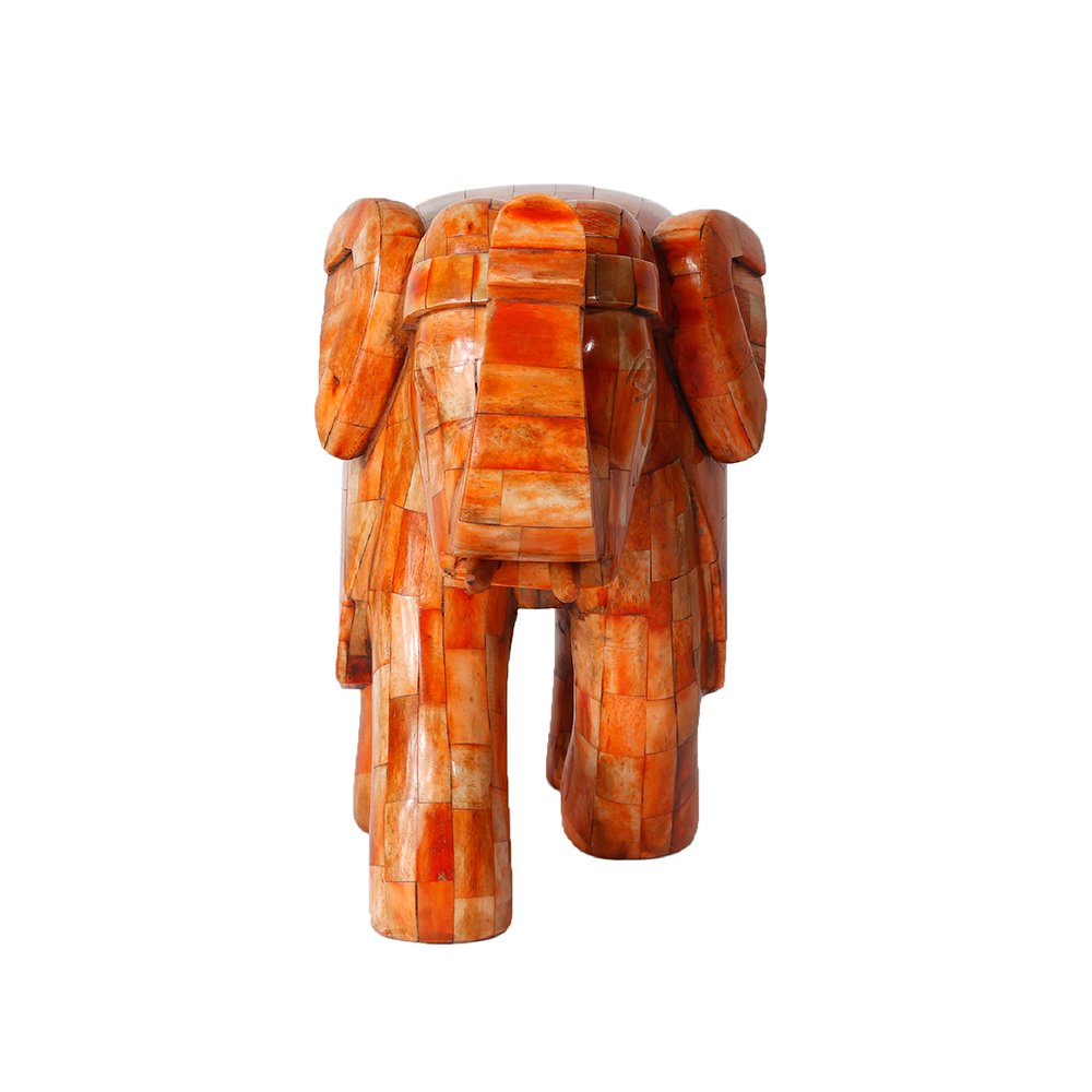 Elephant Sculpture - Orange in Wood And Bone Inlay