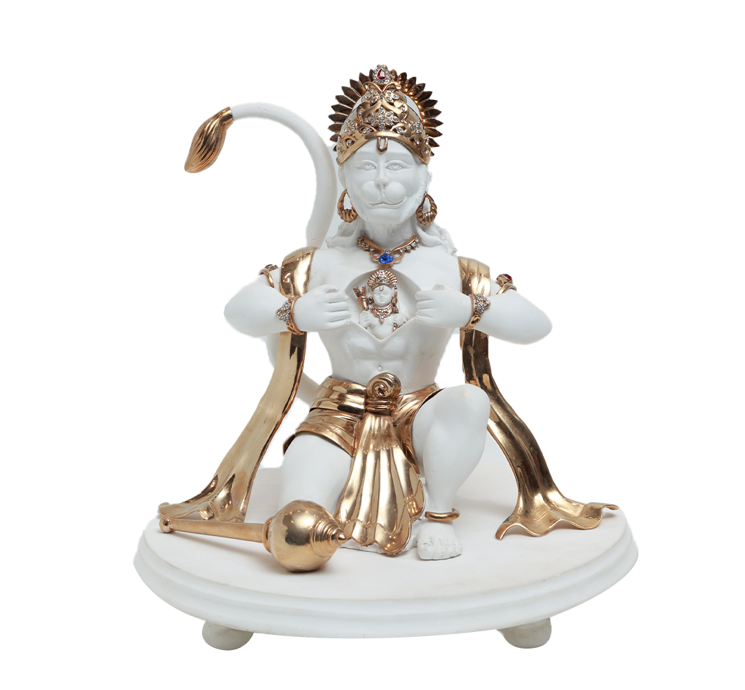 Rambhakt Hanuman Idol - White in Resin and Gold Plated