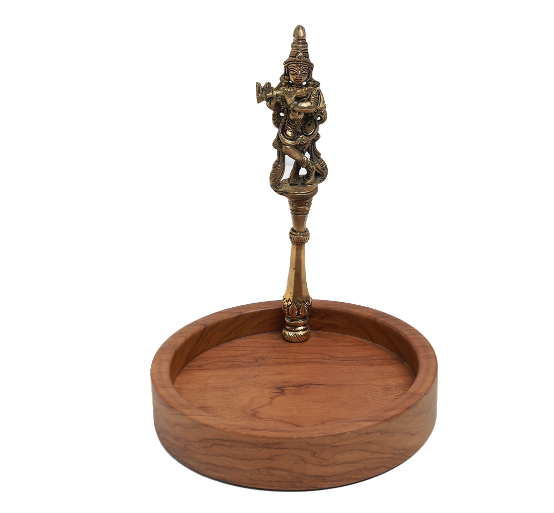 Krishna Platter - Brass and Wood