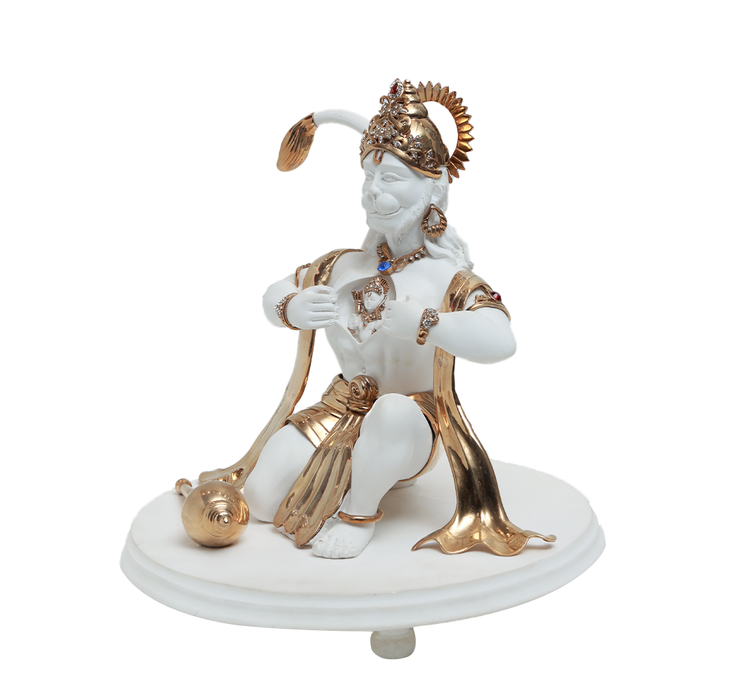 Rambhakt  Hanuman Idol - White in Resin and Gold Plated