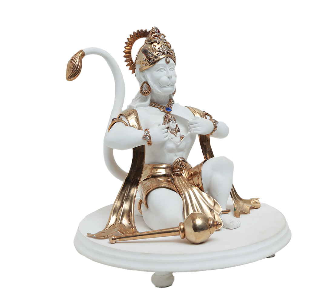 Rambhakt  Hanuman Idol - White in Resin and Gold Plated