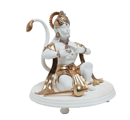 Rambhakt  Hanuman Idol - White in Resin and Gold Plated