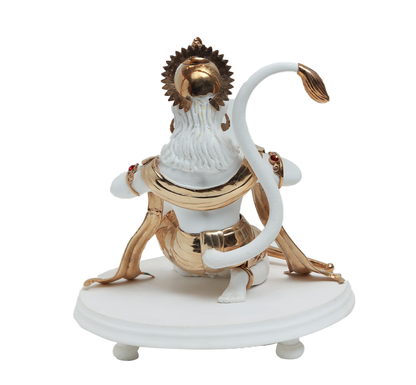 Rambhakt  Hanuman Idol - White in Resin and Gold Plated