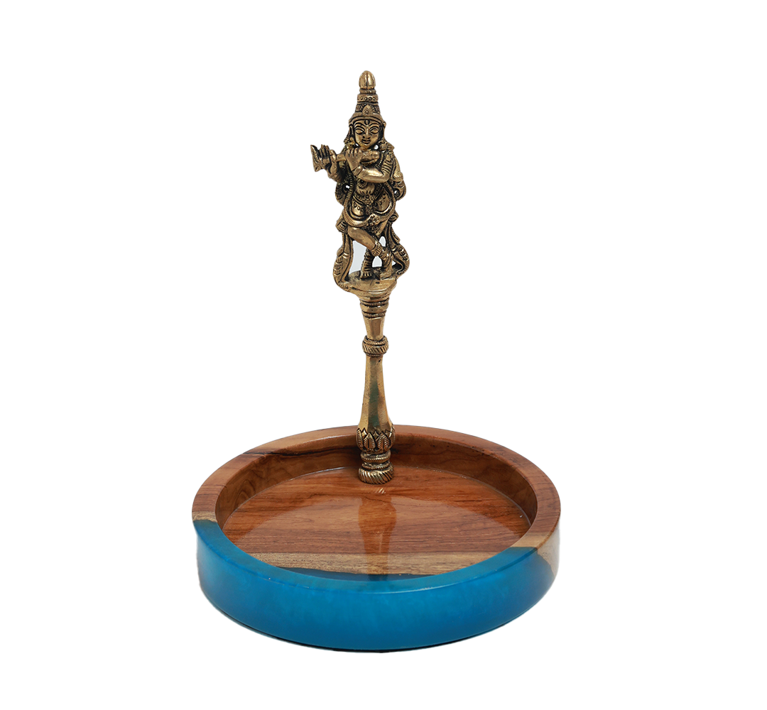 Krishna Neel Platter - Brass , Wood and Rsien