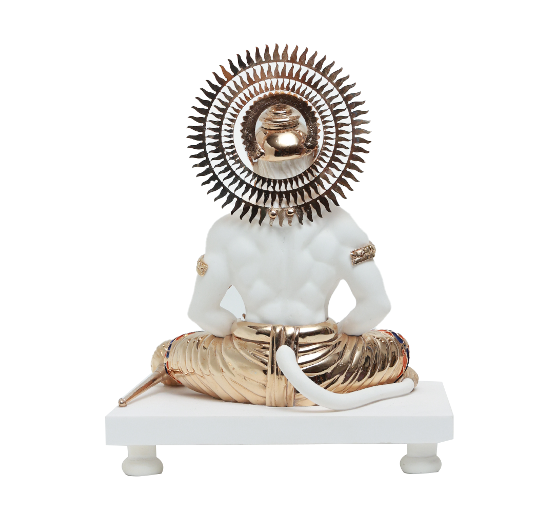 Meditating Hanuman Idol - White in Resin and Gold Plated