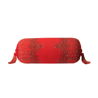 Jamawar Bolster Cushion  - Red in Shanil 28&quot; X 10&quot;