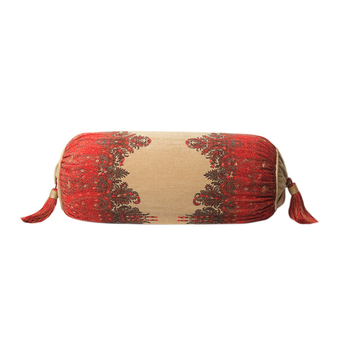 Jamawar Bolster Cushion - Beige in Shanil  28&quot; X 10&quot;