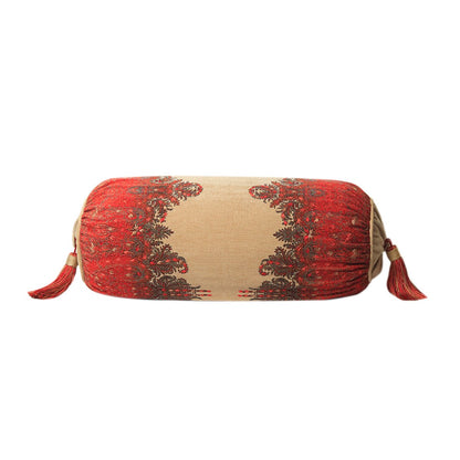 Jamawar Bolster Cushion - Beige in Shanil  28&quot; X 10&quot;