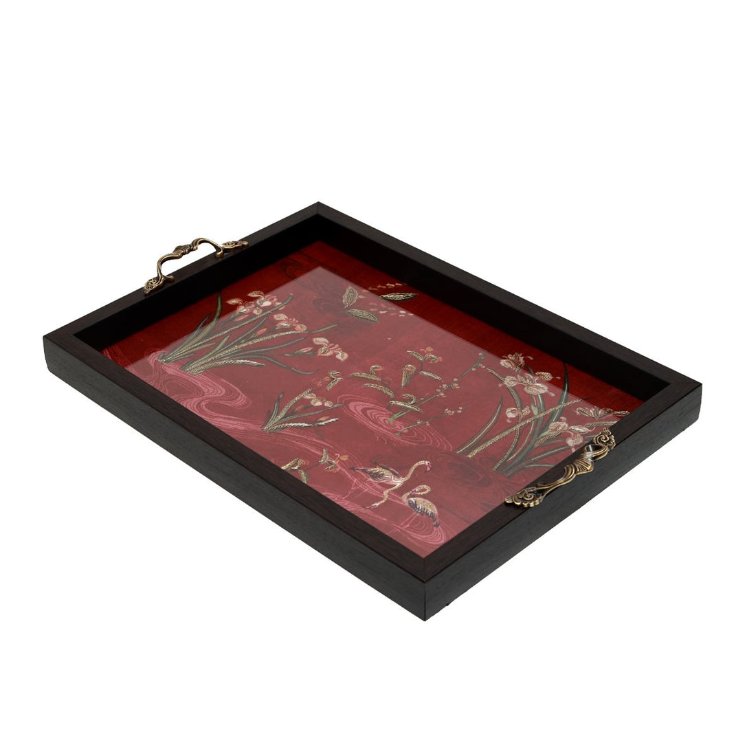 Odyssey Vanya Tray - Red Large in Wood and Glass