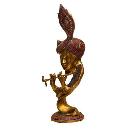 Bansuri Krishna - Colored in Brass