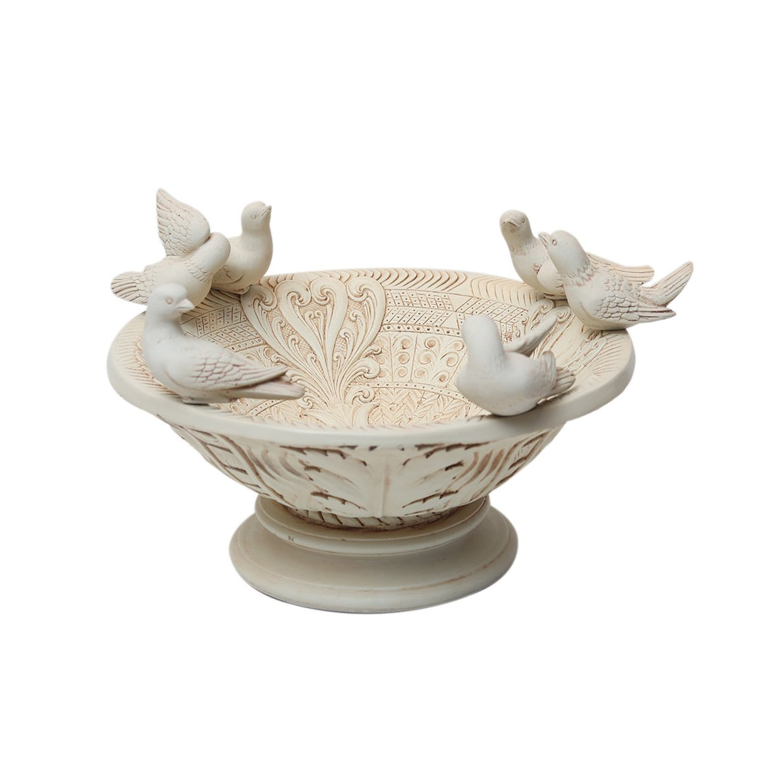 Bird Bath With Bird - Beige in Composite Marble