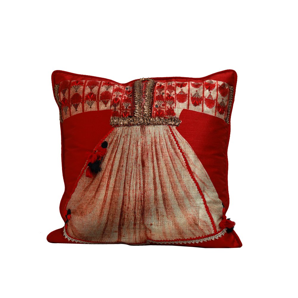 Poshak Cushion Cover - Red in Silk Blend 16" X 16"