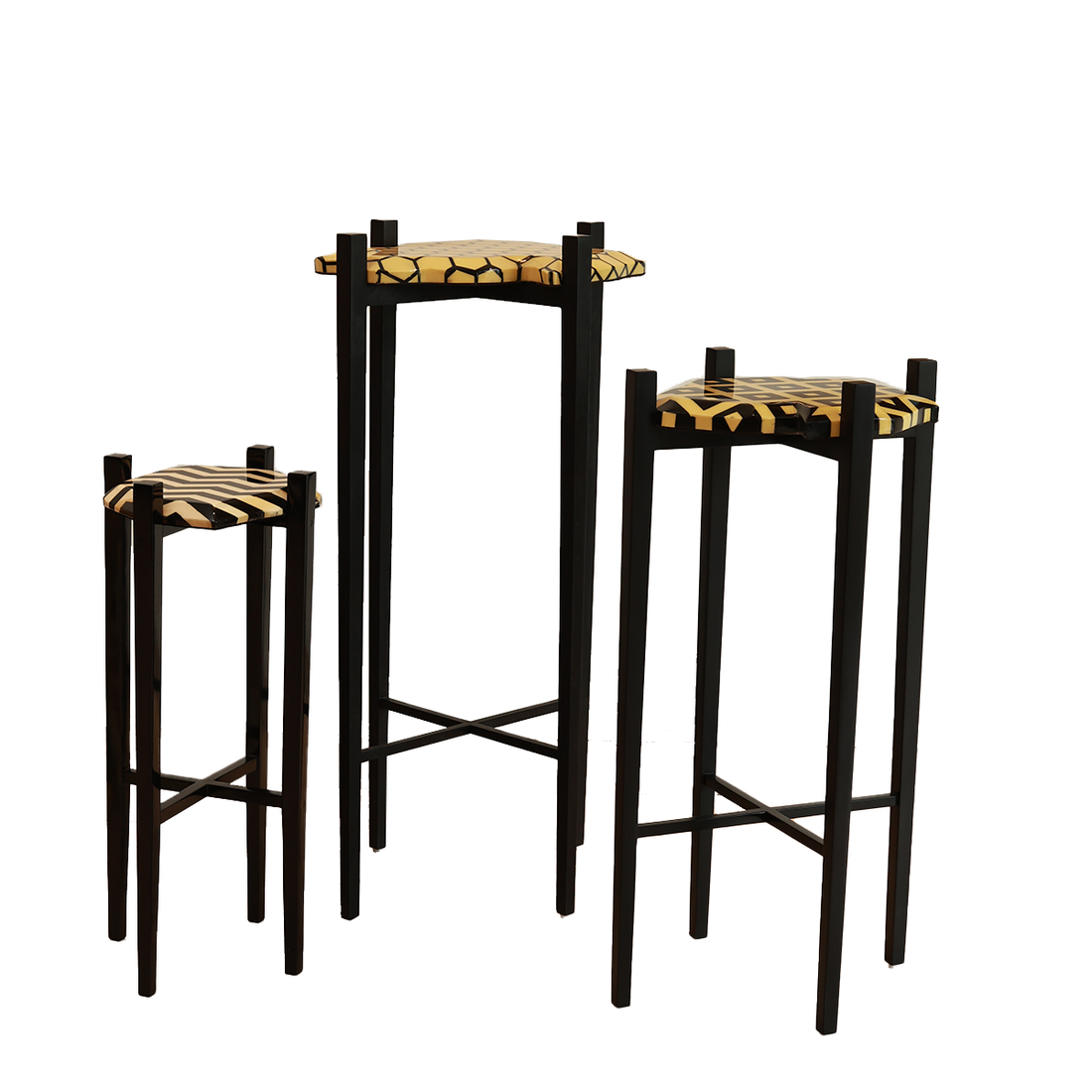 Noir Set of Three Tables -Black in Wood and Resin