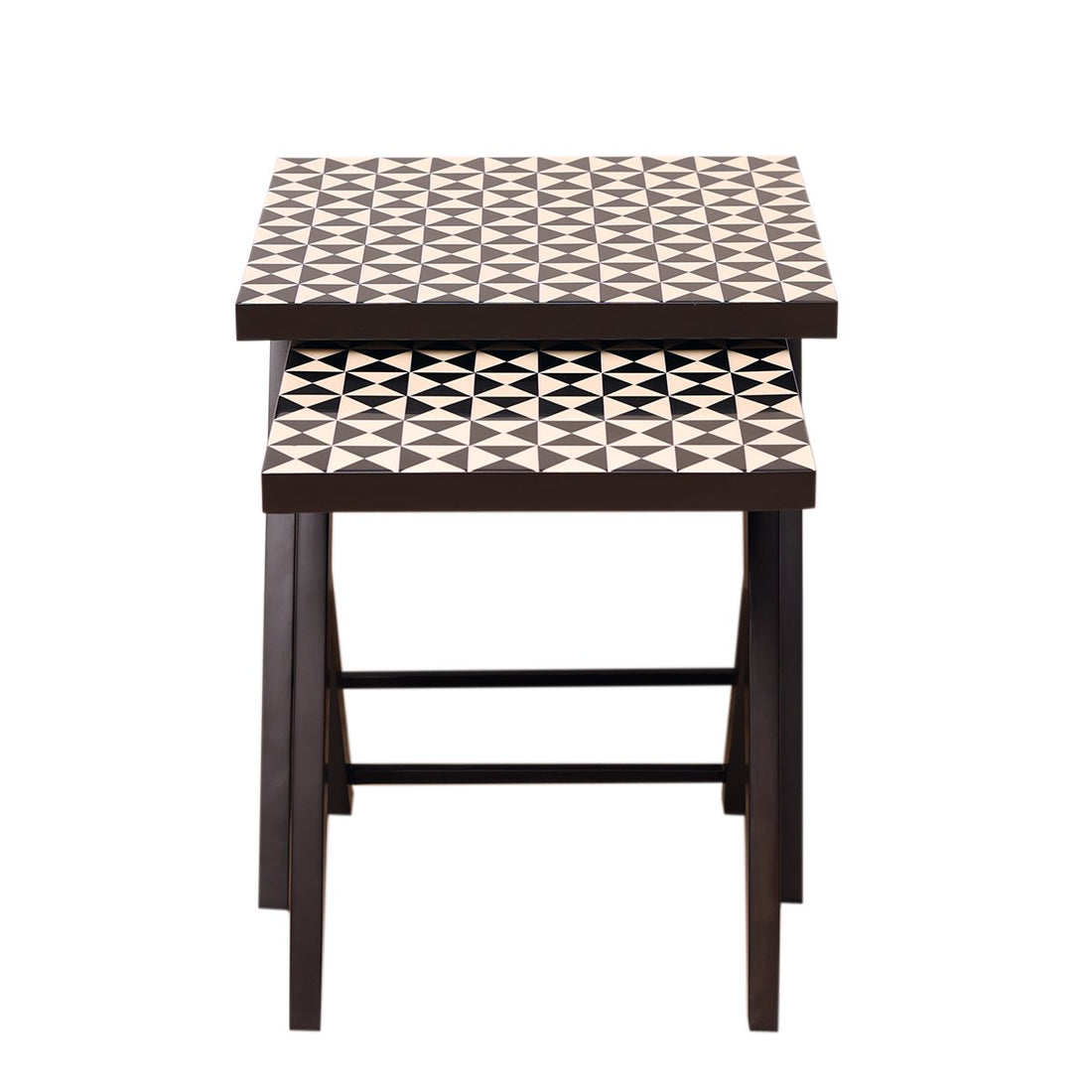 Geometric Nest of Table - Black and White in Teak Wood