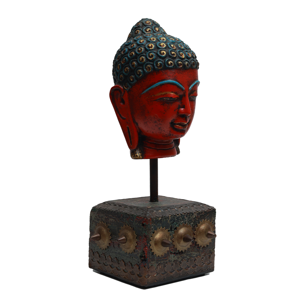 Serene Buddha Sculpture - Red in Metal and Wood