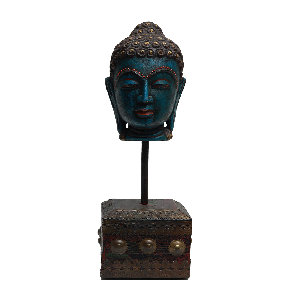 Serene Buddha Sculpture - Blue in Metal and Wood