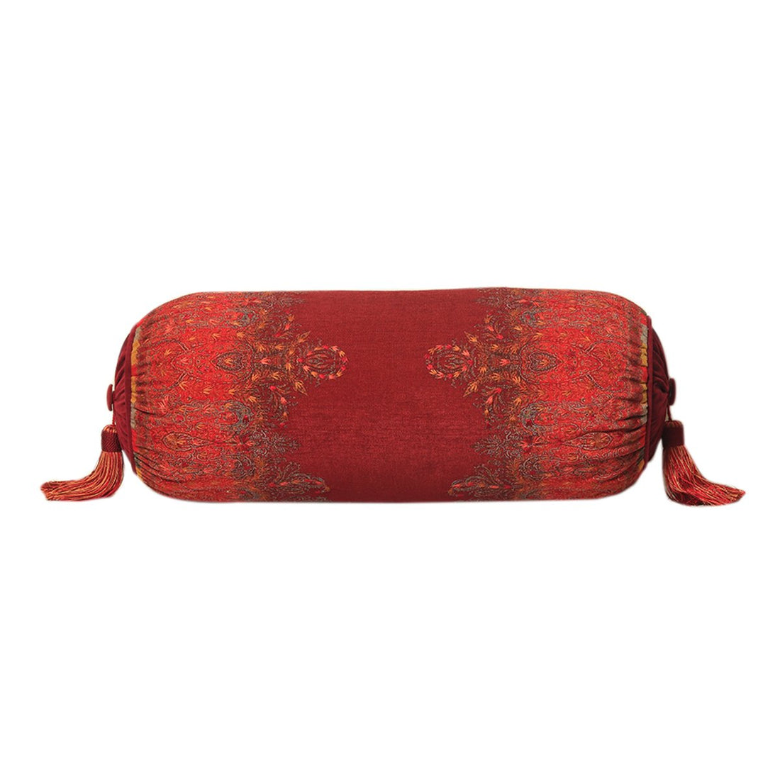 Jamawar Bolster Cushion - Maroon in Shanil 28&quot; X 10&quot;
