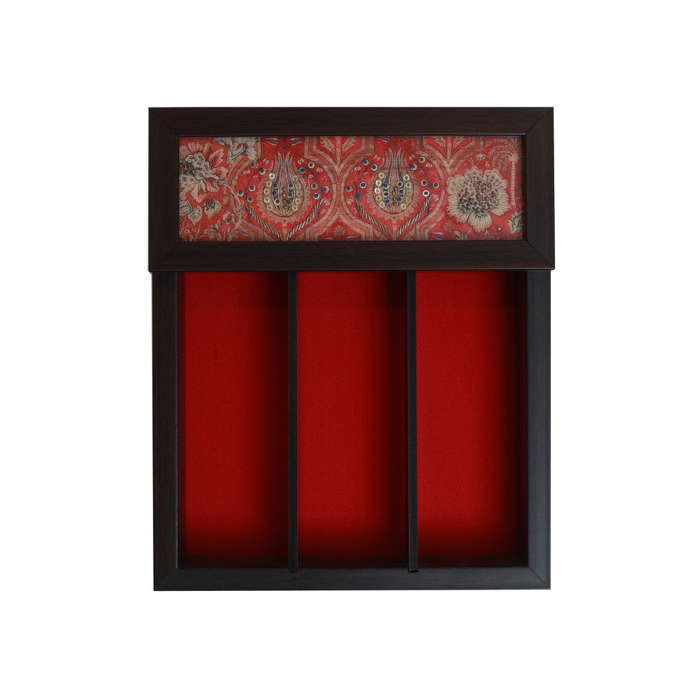 Gulposh Cutlery Box - Red in Wood and Glass