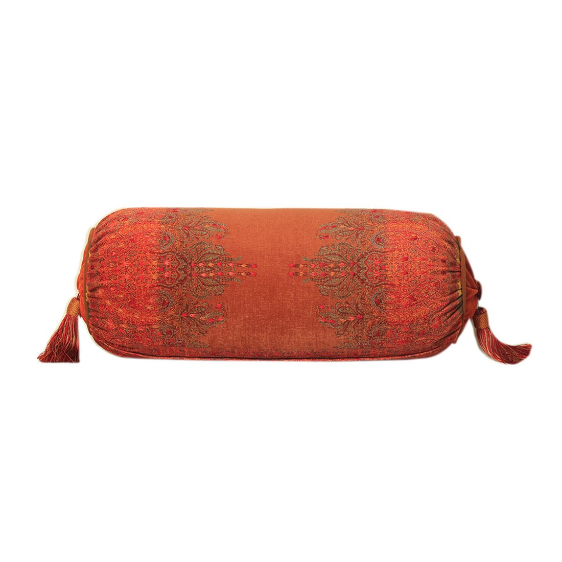 Jamawar Bolster Cushion - Rust in Shanil 28&quot; X 10&quot;