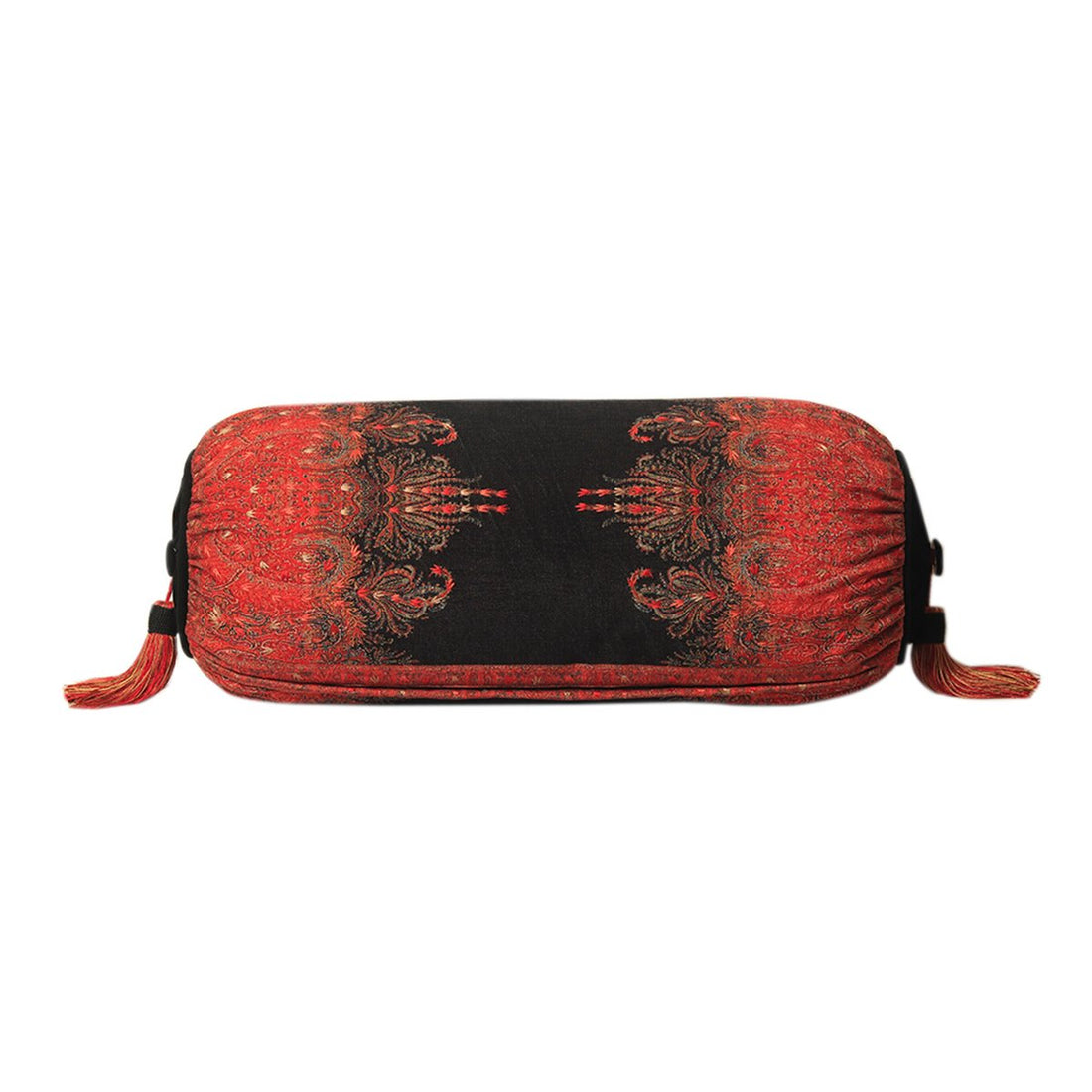 Jamawar Bolster Cushion - Black in Shanil  28&quot; X 10&quot;