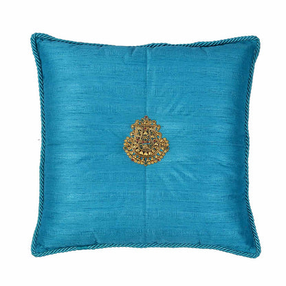 Tika-Resham Cushion - Blue in Silk Blend 18&