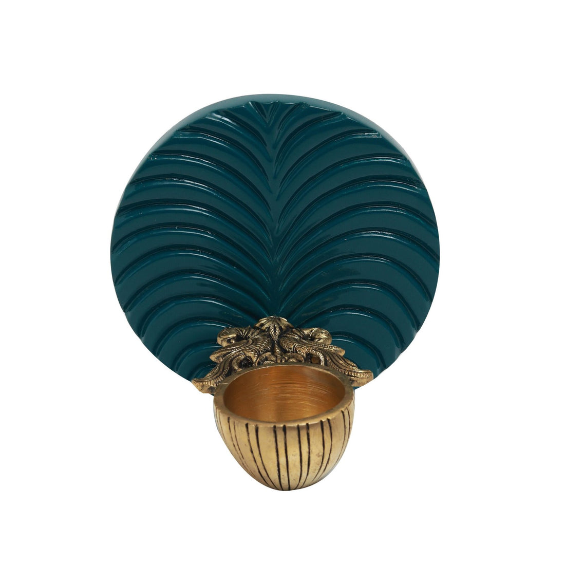 Dhara Gulab Stand - Green in Wood and Brass