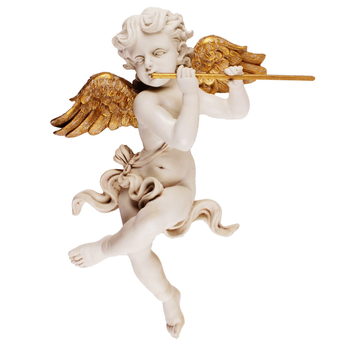Wall Angel Playing The Flute -  Beige in Composite Marble