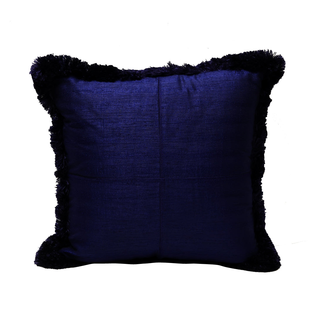 Fringe Cushion Cover -  Blue  in Silk Blend  18&