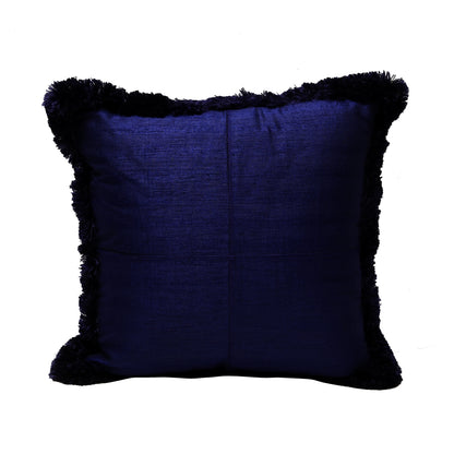 Fringe Cushion Cover -  Blue  in Silk Blend  18&