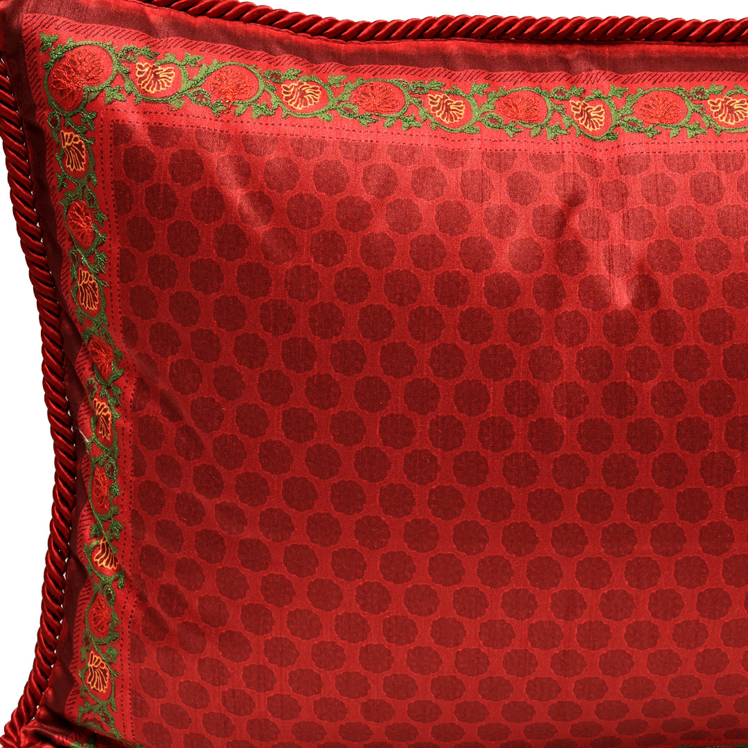 Mughal Cushion Cover - Marigold Red in Silk Blend 14&
