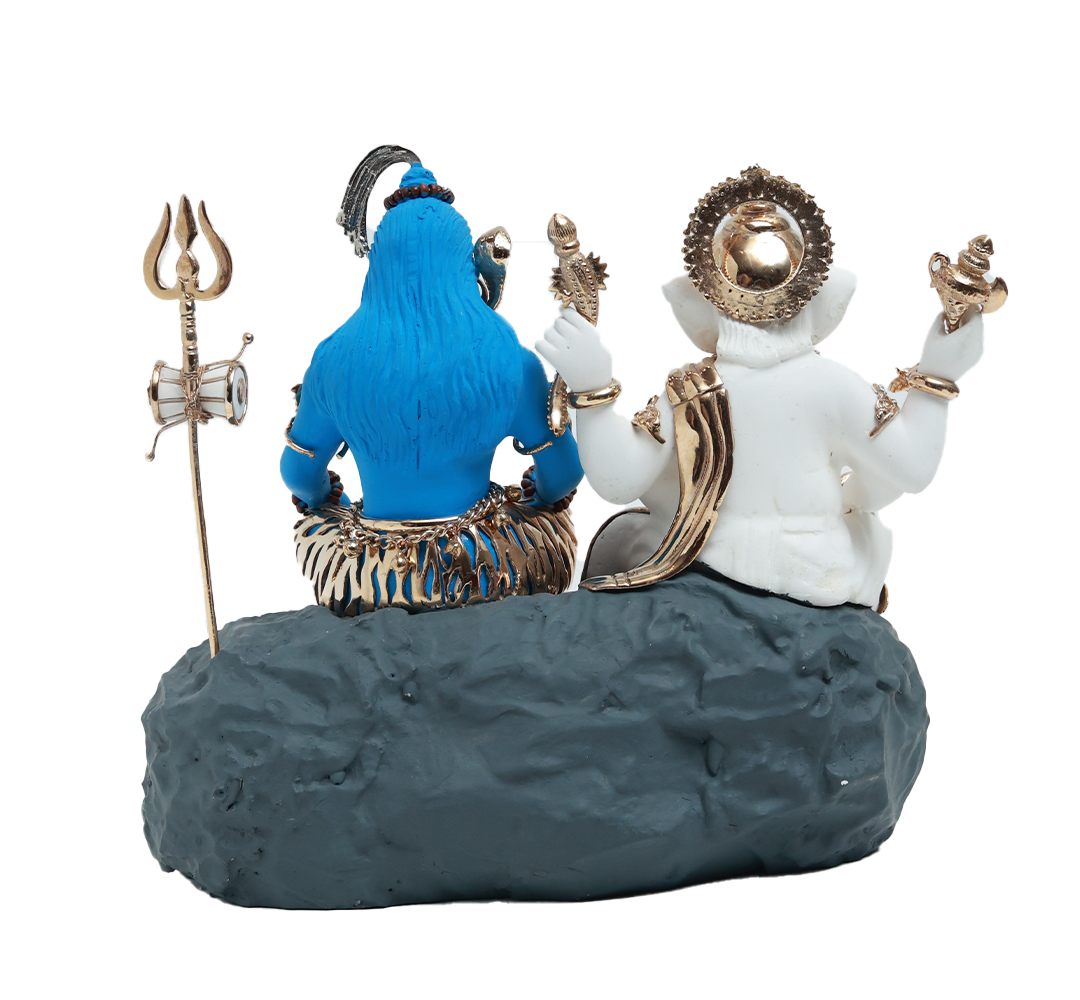 Shiv and Ganesh Idol - White and Blue in Resin and Gold Plated