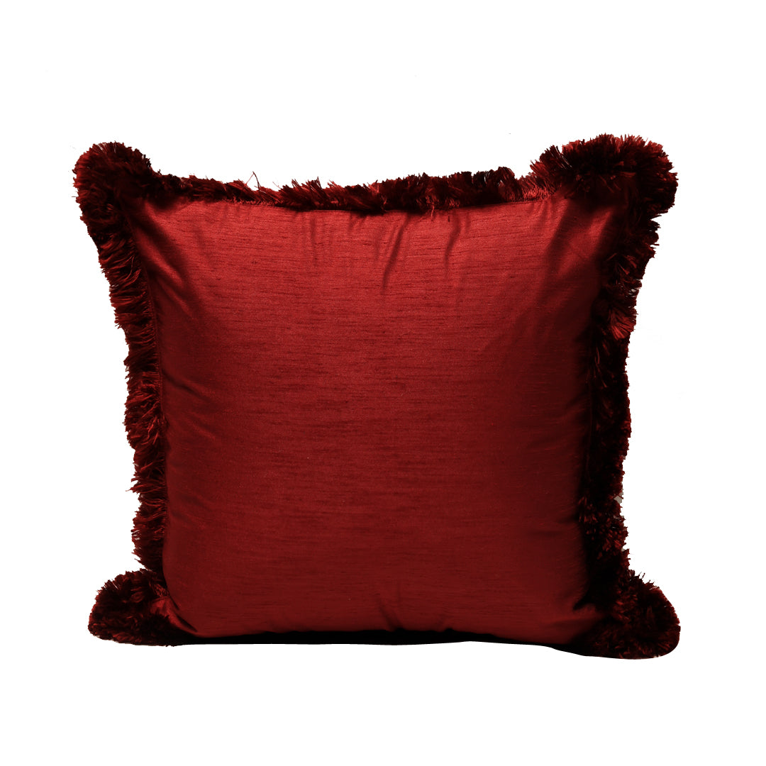 Fringe Cushion Cover -  Maroon in Silk Blend  18&