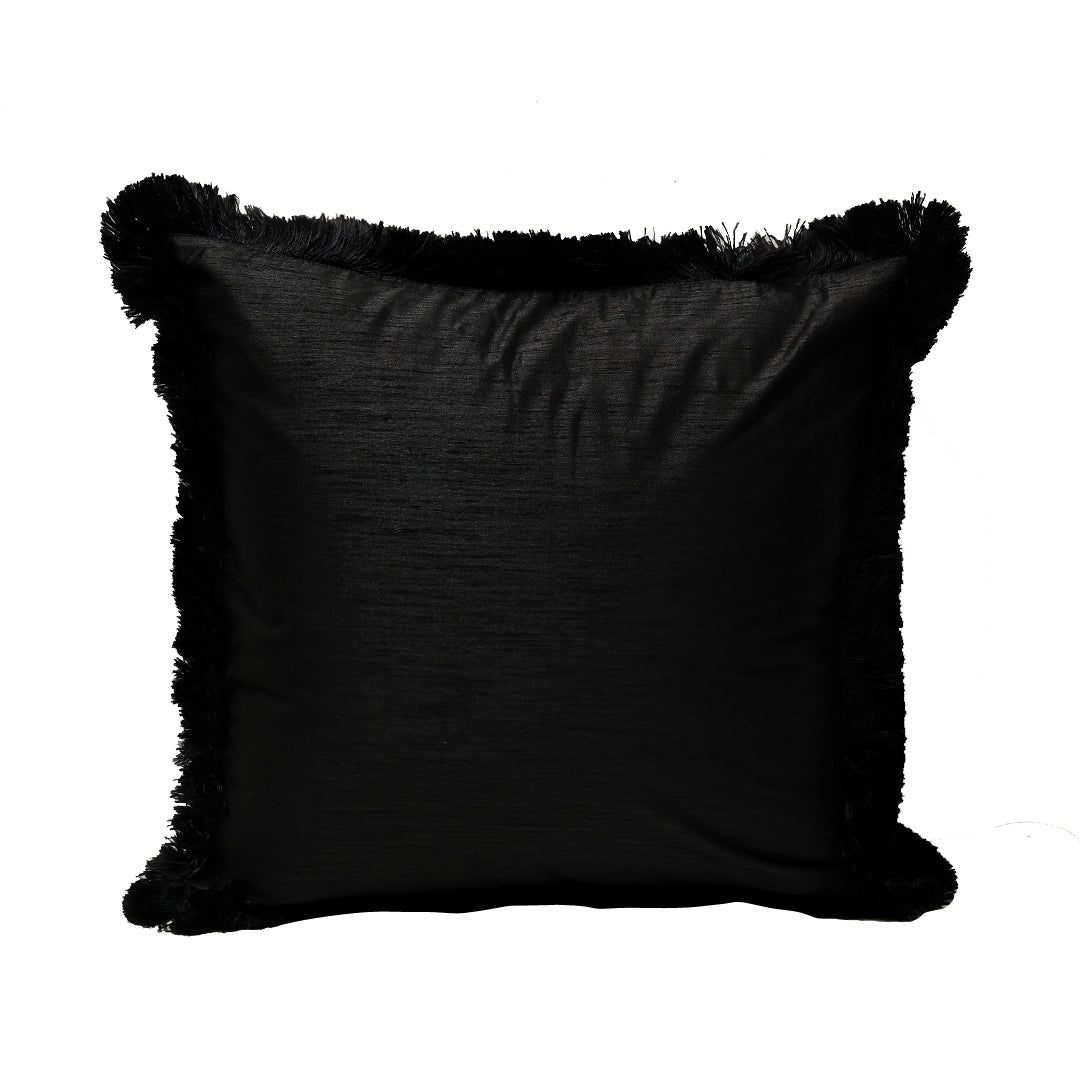 Fringe Cushion Cover - Black in Silk Blend 18&