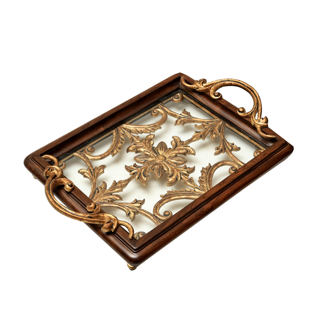 Naaz Tray - Small in Teak Wood and Metal