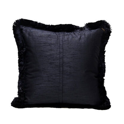 Fringe Cushion Cover -  Dark Blue in Silk Blend  18&