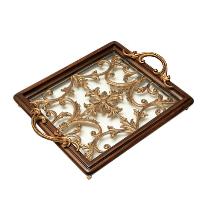 Naaz Tray - Large  in Teak Wood and Metal