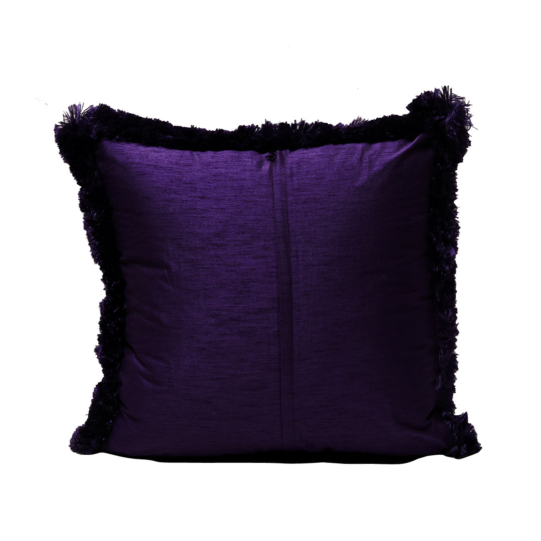 Fringe Cusion Cover -  Purple  in Silk Blend  18&