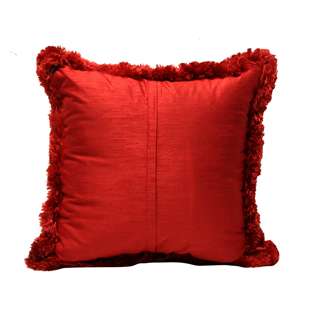 Fringe Cushion Cover - Red in Silk Blend  18&