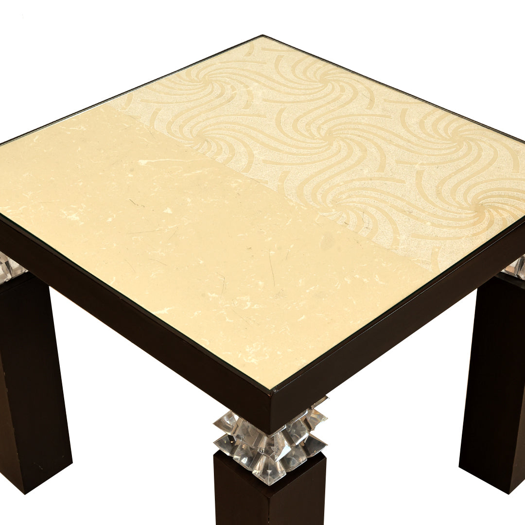Crystal Pillar Accent Table - Teak Wood