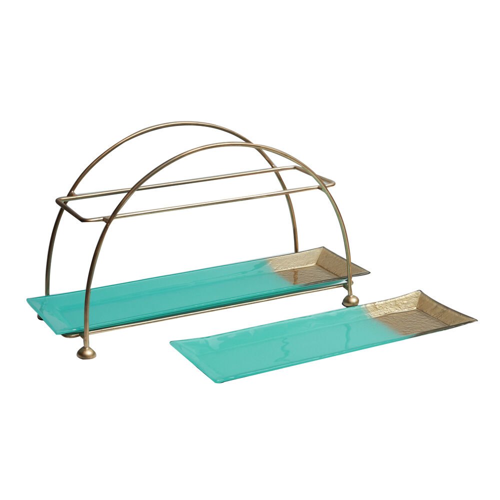Two Tier Platter - Teal Gold in Glass
